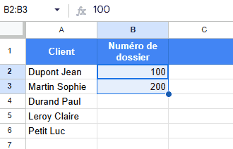 Démonstration de l'utilisation de la recopie incrémentée pour étendre des nombres avec une référence différente de 1 et 2 dans Google Sheets