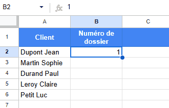 Démonstration de l'utilisation de la recopie incrémentée pour éteindre des nombres grâce au double clic dans Google Sheets