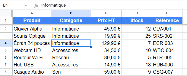 GIF montrant comment figer la première colonne dans Google Sheets en déplaçant la barre grise verticale à gauche de la colonne A
