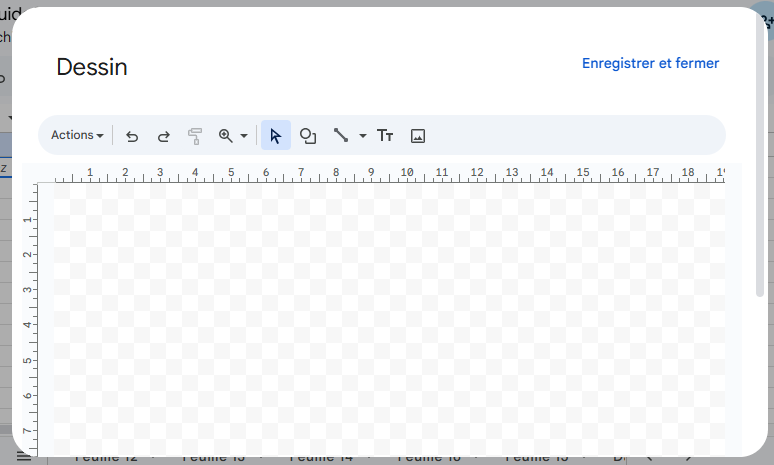 Éditeur de dessin de Google Sheets avec barre d’outils pour créer des formes