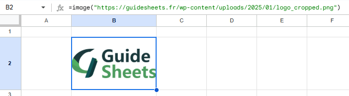Image insérée via la fonction =IMAGE() de Google Sheets