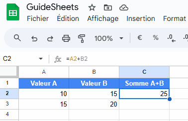 Recopie automatique d'une formule avec références relatives dans Google Sheets