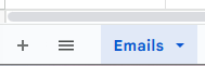 Capture de l’onglet actif dans Google Sheets nommé "Emails", utilisé par le script pour lire les données et envoyer les emails